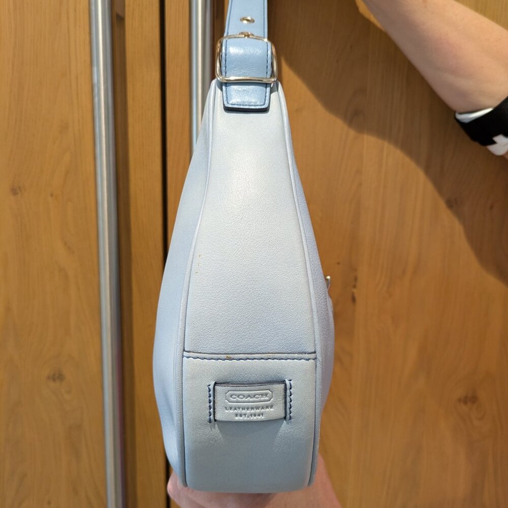 Coach Light Blue Crescent Shoulder Bag with Brown Strap - Picture 3 of 5